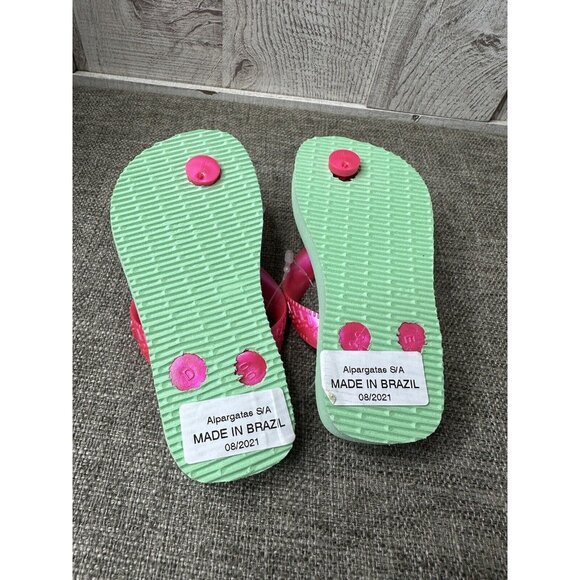Havaianas Toddlers Logo Flip Flops Size 9C Sandals Girls Pink Green Strawberry - Picture 7 of 7